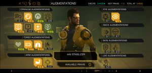Uppgraderingsskärmen i Deus Ex: Human Revolution